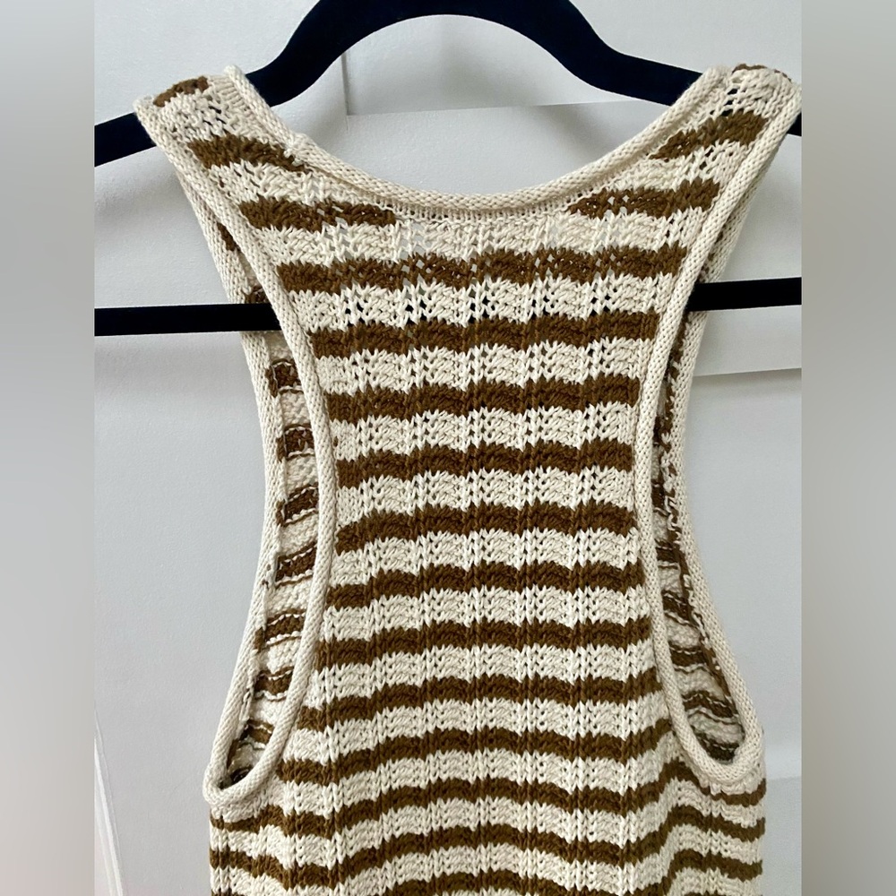 A.L.C crochet knit, tan and white striped razorback mini dress - Picture 4 of 6